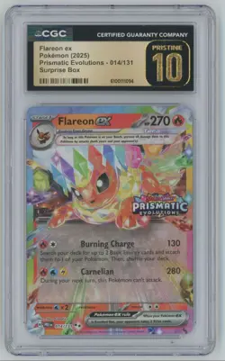 2025 Pokemon Prismatic Evolutions Surprise Box Flareon ex PRISTINE CGC 10 #014 B - Image 1