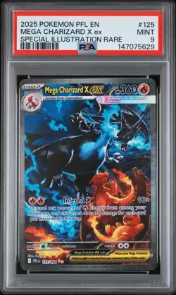 2025 POKEMON PFL SPECIAL ILLUSTRATION RARE #125 MEGA CHARIZARD X EX PSA 9 - Image 1