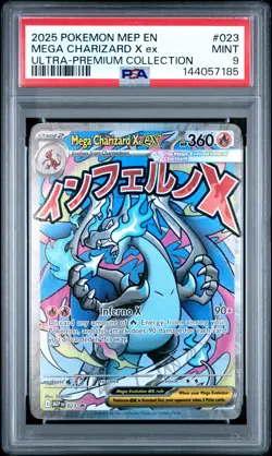 2025 POKEMON MEP EN-ME BLACK STAR PROMO #023 MEGA CHARIZARD X EX PSA 9 - Image 1
