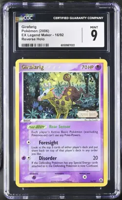 Pokemon Girafarig 16/92 Reverse Holo EX Legend Maker - CGC 9 - Image 1