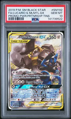 2019 POKEMON SM BLACK STAR PROMO #SM192 FULL ART/LUCARIO & MELMETAL GX PSA 10 - Image 1