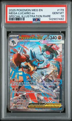 2025 POKEMON MEGA EVOLUTION SPECIAL ILLUSTRATION RARE MEGA LUCARIO EX PSA 10 - Image 1