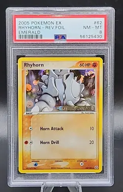 PSA 8 NM-MT Pokemon Rhyhorn EX Emerald Reverse Rev Holo Foil #62 - Image 1