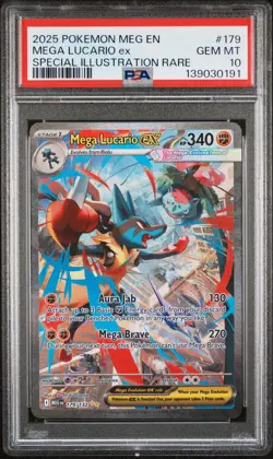 2025 POKEMON MEGA EVOLUTION SPECIAL ILLUSTRATION RARE MEGA LUCARIO EX PSA 10 - Image 1
