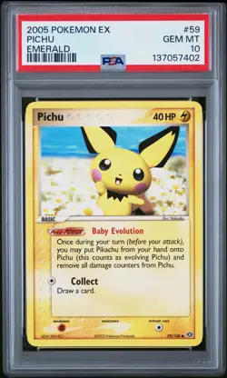 2005 POKEMON EX EMERALD #59 PICHU PSA 10 - Image 1