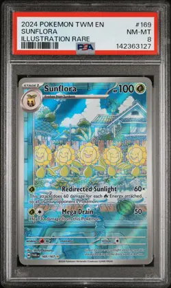 2024 POKEMON TWM EN-TWILIGHT MASQUERADE ILLUSTRATION RARE #169 SUNFLORA PSA 8 - Image 1