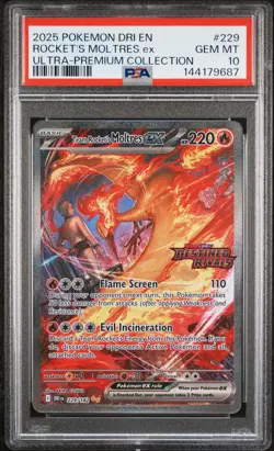 2025 POKEMON DRI EN-DESTINED RIVALS #229 TEAM ROCKET'S MOLTRES EX PSA 10 - Image 1