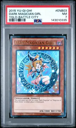 2015 YU-GI-OH! YUGI'S LEGEND DECK: BATTLE CITY #ENB03 DARK MAGICIAN GIRL PSA 7 - Image 1