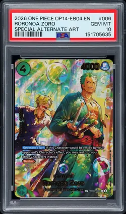 2026 ONE PIECE THE AZURE SEA'S SEVEN SPECIAL ALT ART #006 RORONOA ZORO PSA 10 - Image 1
