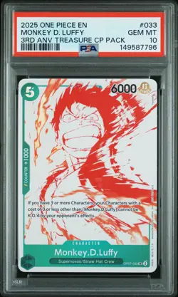 2025 ONE PIECE 3RD ANNIVERSARY! TREASURE CAMPAIGN #033 MONKEY D. LUFFY PSA 10 - Image 1