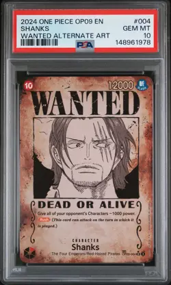 2024 ONE PIECE OP09-EMPERORS IN THE NEW WORLD WANTED ALTERNATE ART SHANKS PSA 10 - Image 1