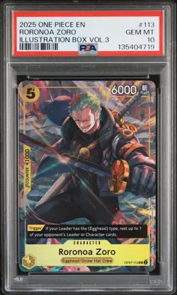 2025 ONE PIECE PROMOS ILLUSTRATION BOX VOL.3 #113 RORONOA ZORO PSA 10 - Image 1