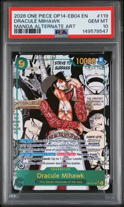 2026 ONE PIECE THE AZURE SEA'S SEVEN MANGA ALT ART #119 DRACULE MIHAWK PSA 10 - Image 1