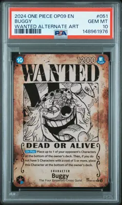 2024 ONE PIECE OP09-EMPERORS IN THE NEW WORLD WANTED ALTERNATE ART BUGGY PSA 10 - Image 1