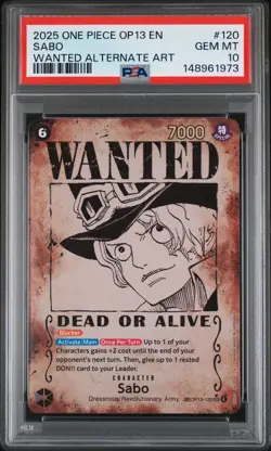 2025 ONE PIECE OP13-CARRYING ON HIS WILL WANTED ALTERNATE ART #120 SABO PSA 10 - Image 1