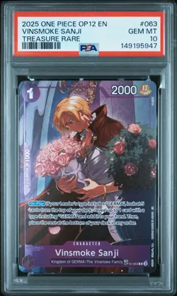 2025 ONE PIECE OP12-LEGACY OF THE MASTER TREASURE RARE VINSMOKE SANJI PSA 10 - Image 1