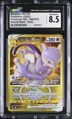 CGC 8.5 Mewtwo VSTAR 086/078 Secret Rare Pokemon GO Pokemon Card - Image 1