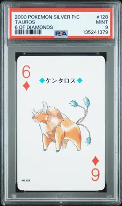 Tauros ~ 2000 Pokemon Japanese Silver Playing Card 6 of Diamonds #128 PSA 9 MINT - Image 1