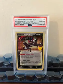 PSA 8 Greninja Gold Star #144 2021 Black Star Promo Celebrations Pokemon Card - Image 1