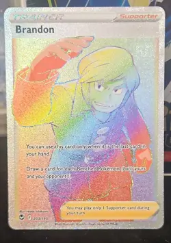 Pokemon TCG Brandon Full Art Secret Rare Trainer 203/195 Holo Silver Tempest - Image 1
