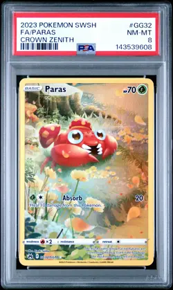 2023 POKEMON SWORD & SHIELD CROWN ZENITH #GG32 FULL ART/PARAS PSA 8 - Image 1