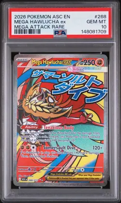 2026 POKEMON ASCENDED HEROES MEGA ATTACK RARE #268 MEGA HAWLUCHA EX PSA 10 - Image 1
