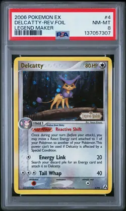 2006 POKEMON EX LEGEND MAKER #4 DELCATTY-REVERSE FOIL PSA 8 - Image 1