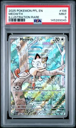 2025 POKEMON PFL EN-PHANTASMAL FLAMES ILLUSTRATION RARE #106 MEOWTH PSA 9 - Image 1