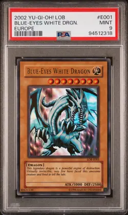 Yu‑Gi‑Oh! Blue-Eyes White Dragon LOB‑E001 Europe PSA 9 Legend of Blue Eyes - Image 1