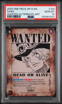 2025 ONE PIECE OP13-CARRYING ON HIS WILL WANTED ALTERNATE ART #120 SABO PSA 10 - Image 1