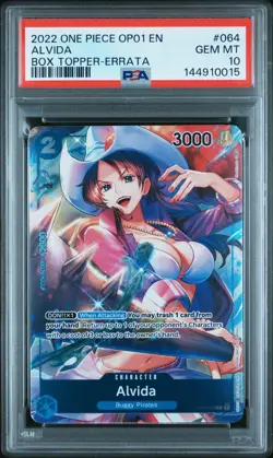 2022 ONE PIECE OP01-ROMANCE DAWN BOX TOPPER-ERRATA #064 ALVIDA PSA 10 - Image 1