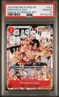 2023 ONE PIECE OP02-PARAMOUNT WAR MANGA ALTERNATE ART #013 PORTGAS D. ACE PSA 10 - Image 1