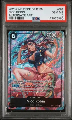 2025 ONE PIECE OP12-LEGACY OF THE MASTER ALTERNATE ART #087 NICO ROBIN PSA 10 - Image 1
