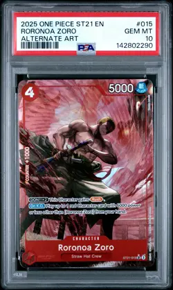 2025 ONE PIECE STARTER DECK ST21-EX GEAR 5 ALTERNATE ART RORONOA ZORO PSA 10 - Image 1