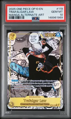 2025 ONE PIECE OP10-ROYAL BLOOD MANGA ALTERNATE ART #119 TRAFALGAR LAW PSA 10 - Image 1