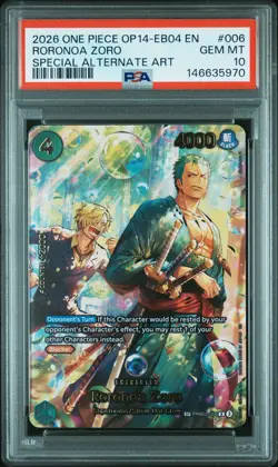 2026 ONE PIECE THE AZURE SEA'S SEVEN SPECIAL ALT ART #006 RORONOA ZORO PSA 10 - Image 1