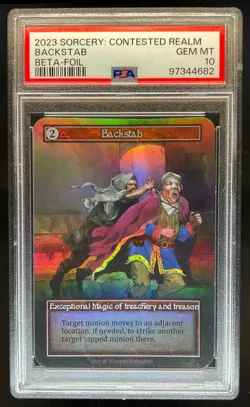 2023 Sorcery Contested Realm Beta Backstab Foil PSA 10 - Image 1