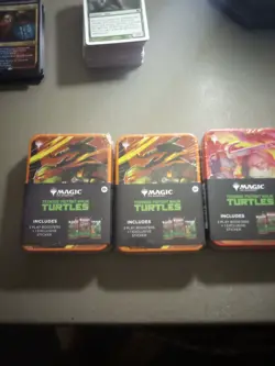 MtG Teenage Mutant Ninja Turtles Lot of 3x Tins with 3x Packs Each & Sticker - Image 1