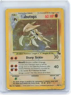 1999 Pokemon—Kabutops #9/62 Fossil—Holo Rare Holo (Damaged) - Image 1