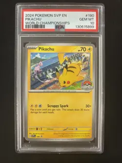 2024 POKEMON BLACK STAR PROMO WORLD CHAMPIONSHIPS SVP 190 PIKACHU PSA 10 - Image 1