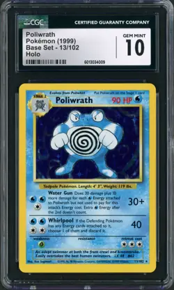 1999 Pokemon Base Set Poliwrath Holo Rare #13 CGC Gem Mint 10 - Image 1