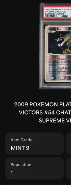 2009 Pokemon Chatot G PSA 9 Reverse Holo 54 Platinum Supreme Victors - POP 1 - Image 2