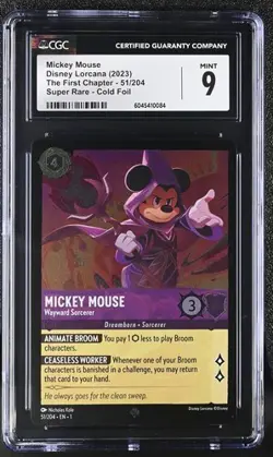 Disney Lorcana Mickey Mouse Wayward The First Chapter Super Rare FOIL CGC 9 - Image 1
