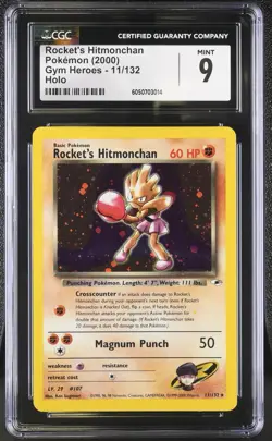 CGC 9 Mint Rocket's Hitmonchan 2000 Gym Heroes 11/132 Holo Pokemon Card - Image 1