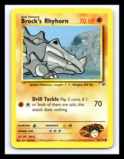 💥 BROCK's RHYHORN # 70/132 Pokemon 2000 Gym Heroes Set Vintage WOTC - Image 1