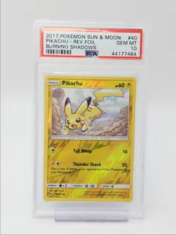 PIKACHU 2017 POKEMON S & M BURNING SHADOWS REVERSE FOIL 40/147 PSA 10 Q0284 - Image 1
