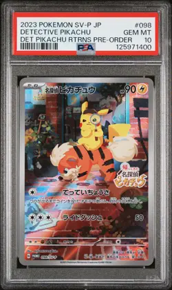 2023 POKEMON JAPANESE SV-P PROMO PRE-ORDER #098 DETECTIVE PIKACHU PSA 10 - Image 1