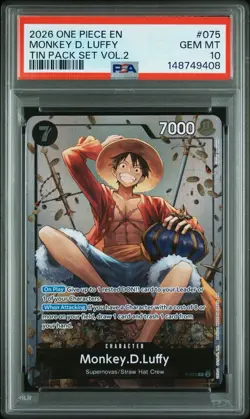 2026 One Piece Monkey D. Luffy #P-075 Tin Pack Set Vol.2 Promo PSA 10 - Image 1