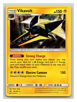 Vikavolt 52/149 Sun & Moon Base Set Holo Rare Pokemon Card PP2 - Image 1