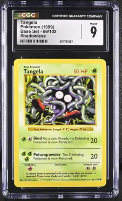 Pokemon Card Tangela 66/102 Shadowless Base Set 1999 CGC 9 MINT - Image 1